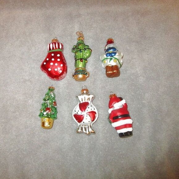 Set Of 6 MERCURY Blown GLASS Ornaments CACTUS Santa TREE Snowman VINTAGE 70s - Picture 6 of 12